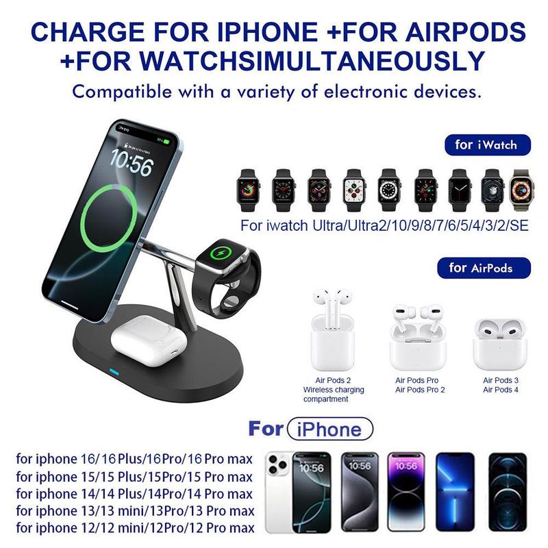 3 in 1 15W Magnetic Wireless Charger, Multifunctional Fast Charging Station, Wireless Charging Stand for iPhone 16 15 14 13 12 Apple Watch & AirPods Pro