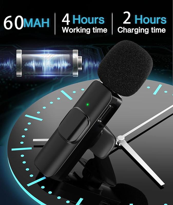 BIG SALE! Wireless Lavalier Microphone for  iPhone、Android、Wireless Lavalier Microphone  Professional Recording  Suitable for Speeches Essential for Teaching Demonstrations, Mini Microphone with Noise Reduction for Video Recording, Vlog, TikTok