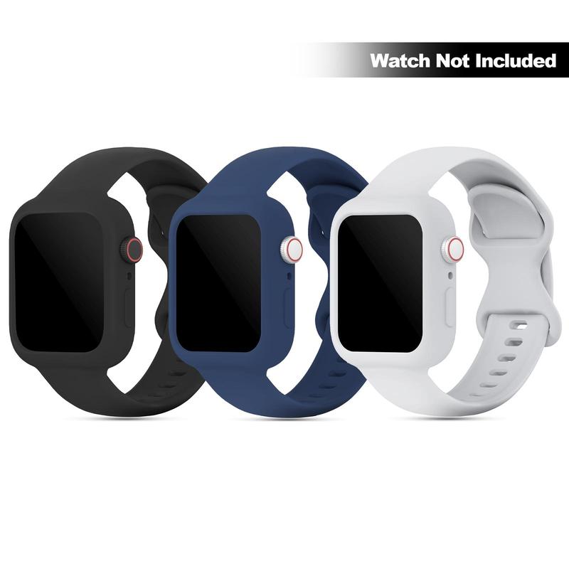 Soft Silicone Watch Band (Band Only), 3 Counts set Sport Wristbands with Bumper Protective Cover, Fashion Wearable Accessories Compatible with Apple Watch Series 9 8 7 6 5 4 3 2 1