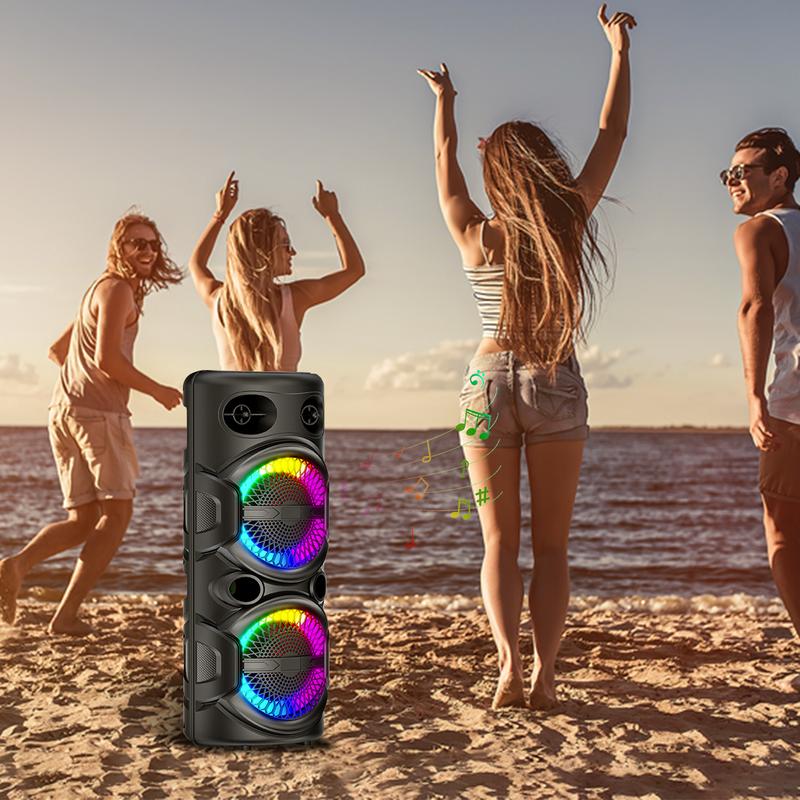 Portable Bluetooth Speaker Dual 8 inch Subwoofer Party Speaker Rechargeable With Microphone LED Light FM Remote