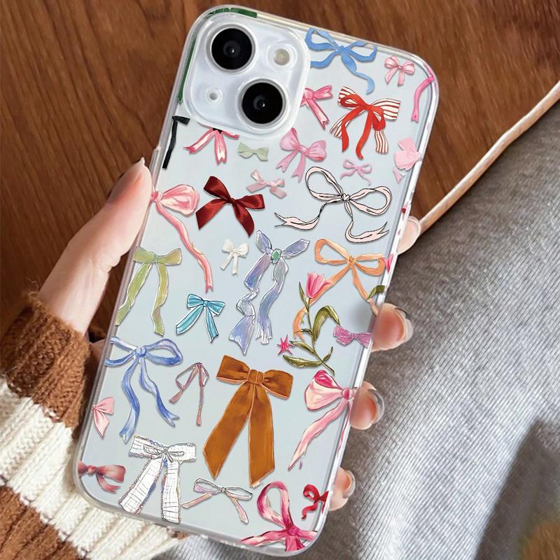 Bowknot Pattern Phone Case, Cute Bow Decor Phone Protective Cover, Phone Accessory Compatible with iPhone 16 15 14 13 12 11 Pro Max 7 8 XS XR