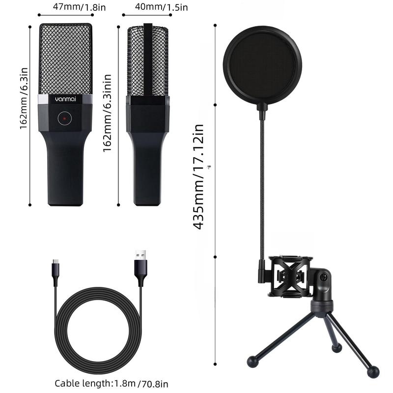 YANMAI Professional RGB Gaming Microphone, USB Wired Condenser Microphone with Tripod Stand, Studio Recording Microphone for Music Recording, Live Streaming, Podcast Broadcast