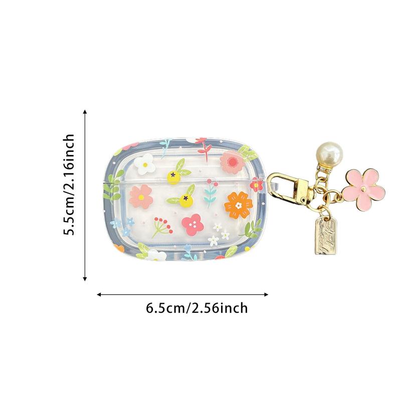 Clear Flower Pattern Earphone Case with Keychain (1 Count), Fashionable Earphone Protective Cover for Women & Girls Compatible with Apple AirPods 1 2, AirPods 3, AirPods Pro Pro2