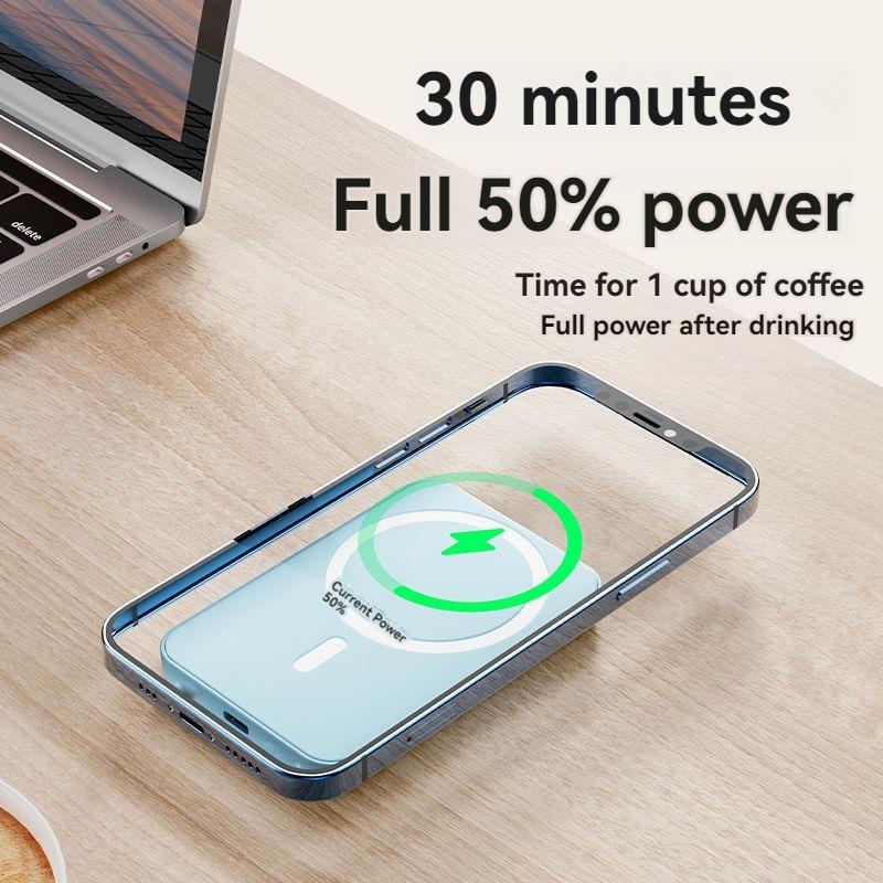 Magnetic wireless charging power bank suitable for 8-16 ultra-thin mini back clip type dedicated mobile power bank with large capacity suitable for charging USB fans