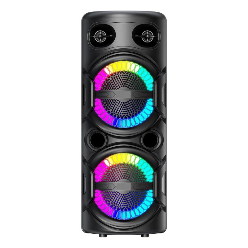 Portable Bluetooth Speaker Dual 8 inch Subwoofer Party Speaker Rechargeable With Microphone LED Light FM Remote