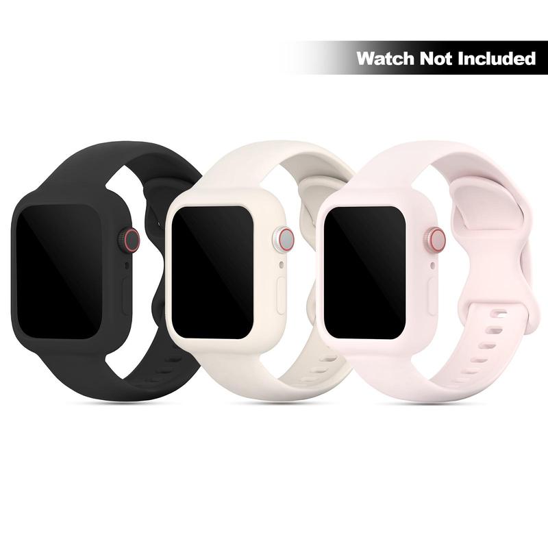 Soft Silicone Watch Band (Band Only), 3 Counts set Sport Wristbands with Bumper Protective Cover, Fashion Wearable Accessories Compatible with Apple Watch Series 9 8 7 6 5 4 3 2 1