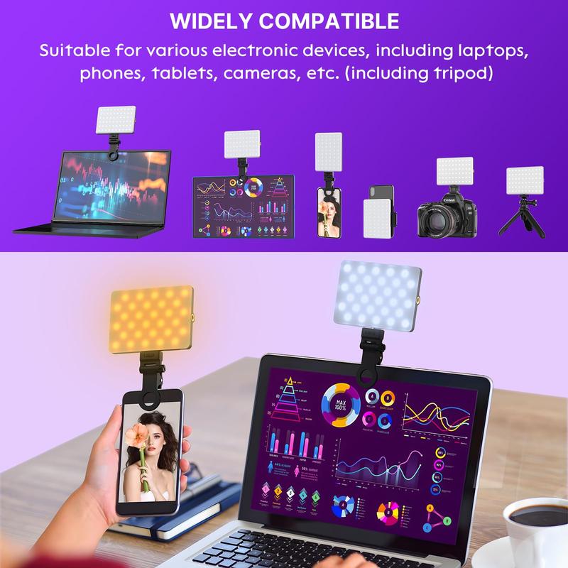 LED Selfie Light, 60 LED 3000mAh Rechargeable Phone Fill Light with 3 Light Modes, 10-Level Brightness, Portable Light with Front & Back Clip for Video Conference, , Phone, iPhone, IPad, Laptop, Makeup, Live Stream, Vlog