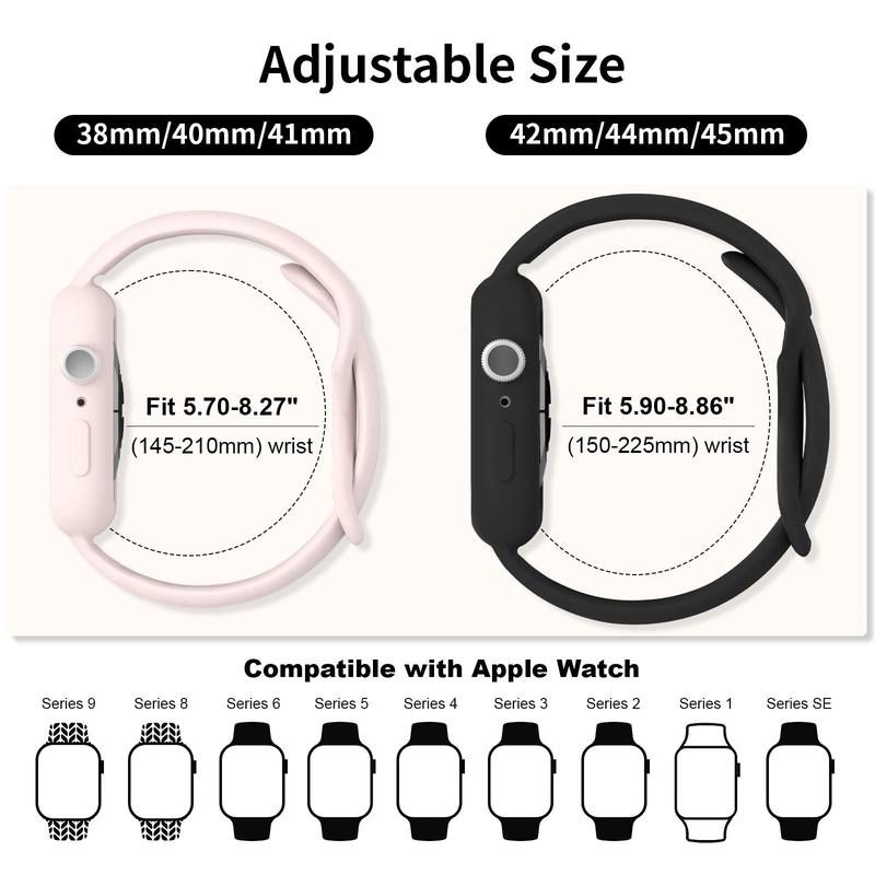 Soft Silicone Watch Band (Band Only), 3 Counts set Sport Wristbands with Bumper Protective Cover, Fashion Wearable Accessories Compatible with Apple Watch Series 9 8 7 6 5 4 3 2 1