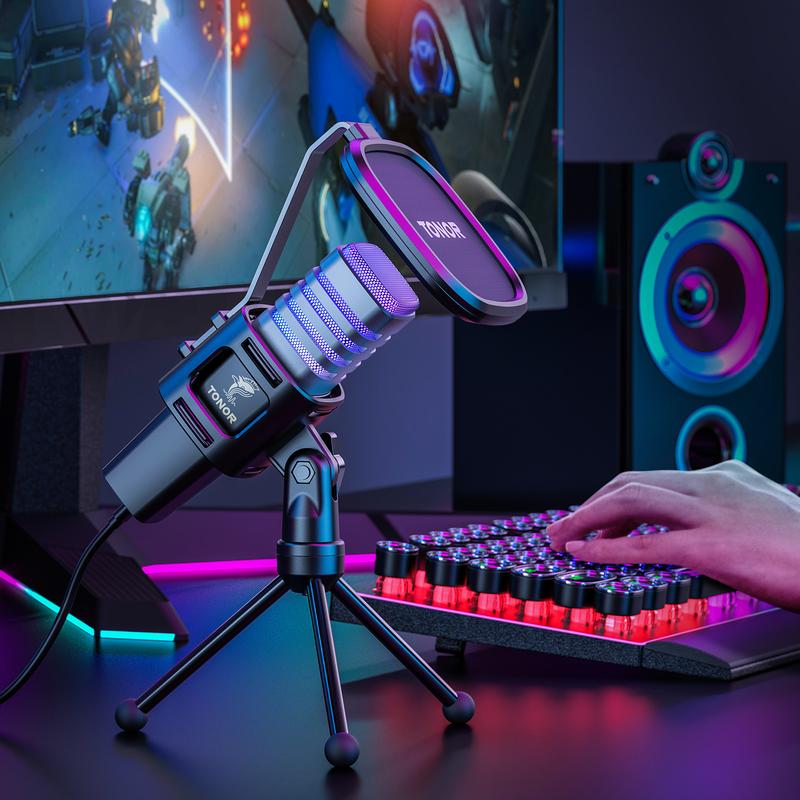 TONOR TC30S RGB USB Microphone, Cardioid Condenser Computer PC Mic with Tripod Stand, Pop Filter, Shock Mount for Gaming, Streaming, Podcasting, YouTube, Twitch, Compatible with Laptop Desktop