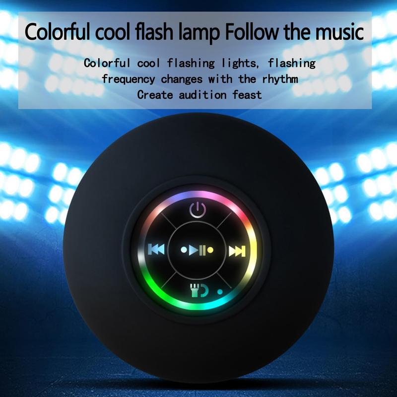 Portable mini Bluetooth shower  with variable LED lights, iPX4 waterproof, hands-free , wireless stereo rechargeable, suitable for beaches, showers, and homes, a must-have for families Mini Bluetooth Waterproof Shower  waterproof Audio Speakers Smartphone