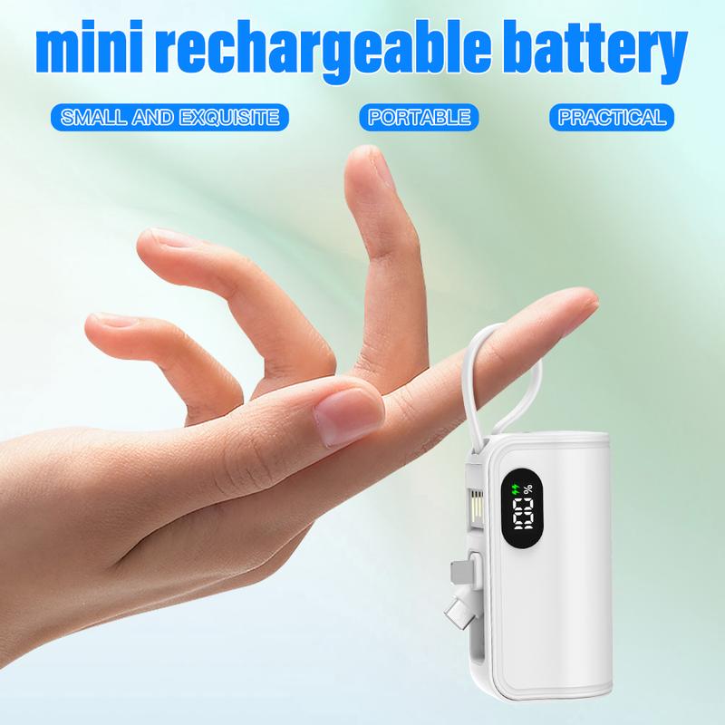 2-in-1 Portable Charger with Portable Connector, 5000AMH,USB-C Compact Battery Pack, Compatible with iPhone 15 15 Pro Max 14 13 12 11 XR Android Phones, Universal