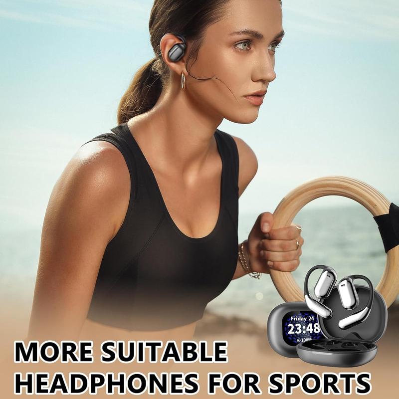 Erazer Intelligent Over The Ear Earbuds Xp2, Erazes True Wireless Open Ear Earbuds Bluetooth 5.4, Erazes Xp2 Earbuds, Touch Screen Display, IPX5 Waterproof Over The Ear Earbuds (Black) waterprooof ows design earbuds Audio Headphone christmas 2024 ornament