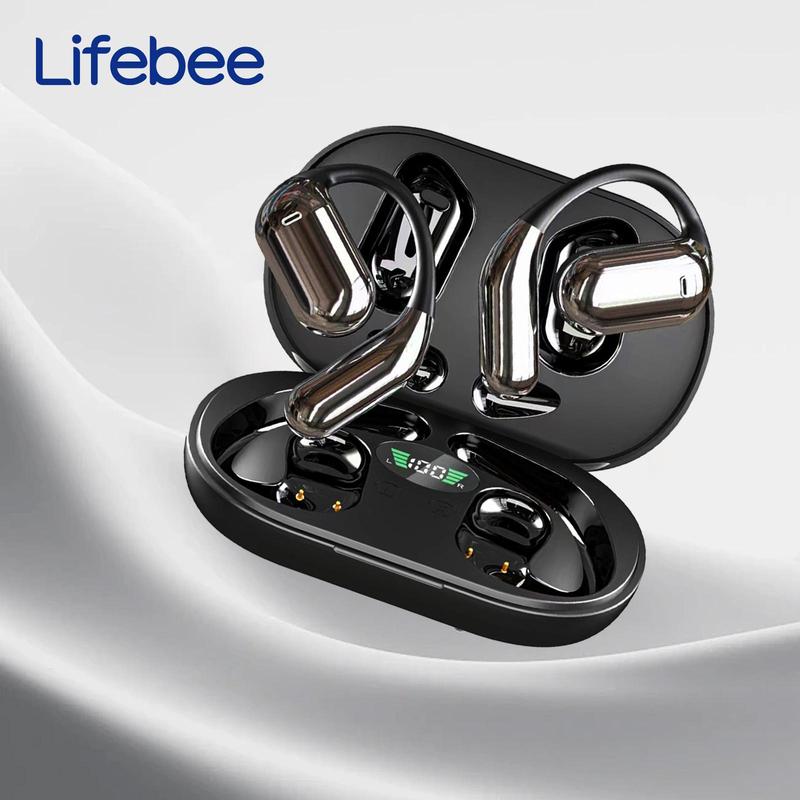 LIFEBEE Wireless Open-ear Headphone, Lightweight Earbuds with LED Display Charging Case, Sweat Resistant Earphone with Mic for Sports