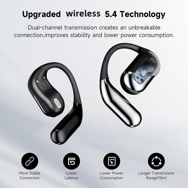 Open wireless 5.4 earphones,wireless earbuds,50H sports with ear hooks,LED display charging case,suitable for running Electronic Headset