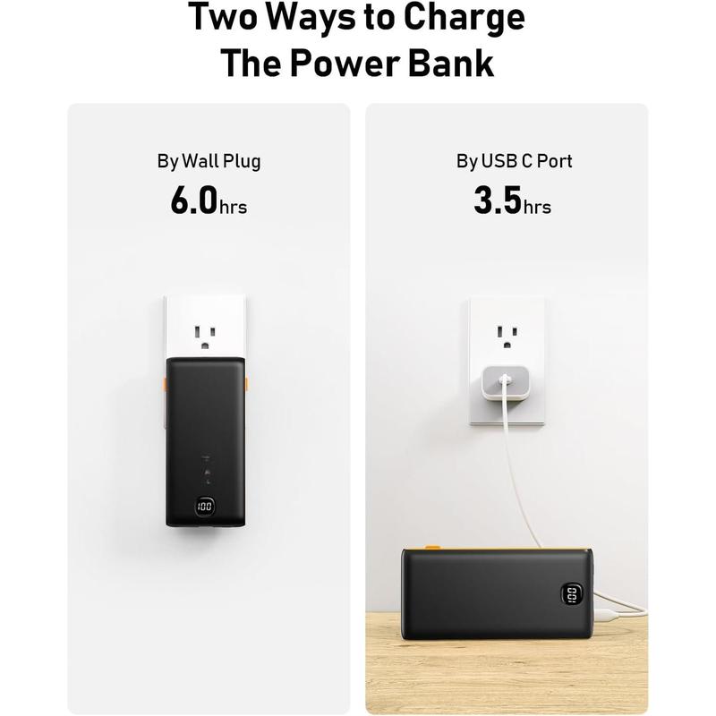 Portable Charger Power Bank Built in Cables and Wall Plug, 10000mAh iPhone Battery Pack Fast Charging, USB C External Slim Power Bank Device Micro