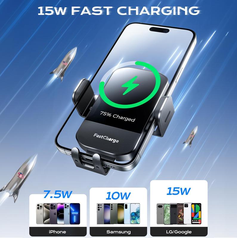 Wireless Car Charger，tiktok shop 15W Wireless Fast Charger Auto Clamping Car Charger Phone Holder fit for iPhone 16 15 14 13 12 11 Pro Max Adapter Charging