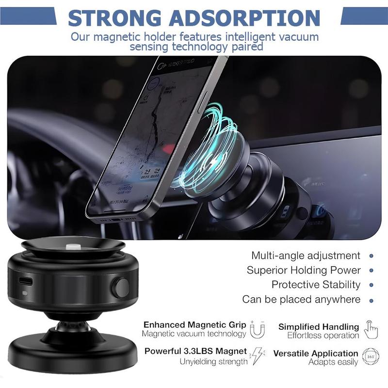 360° Rotatable 15W Fast Charging Magnetic Cell Phone Holder, Electric Vacuum Strong Suction Car Phone Mount for Magsafe iPhone & Android