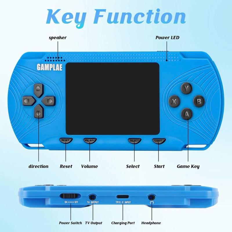 Handheld Games for Kids, Handheld Game Console Built-in 258 HD Classic Retro Games Rechargeable Battery, 3.0'' Large Screen, TV Output Retro Game Console Birthday Xmas Toy Gift for Boys Girls, (Blue) Cable Shell Protection