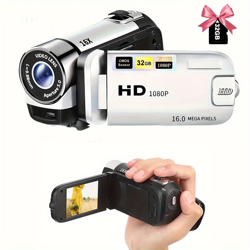 A Camera With A 270° Rotating LED Flip Screen, Equipped With A 32GB Memory Card 16x Digital Zoom Camcorder, 1080P, 2.4-inch Screen Display, New High-definition Wide-angle Camera, Portable Camcorder, Suitable For Home And Outdoor Recording, A Camera For Bo