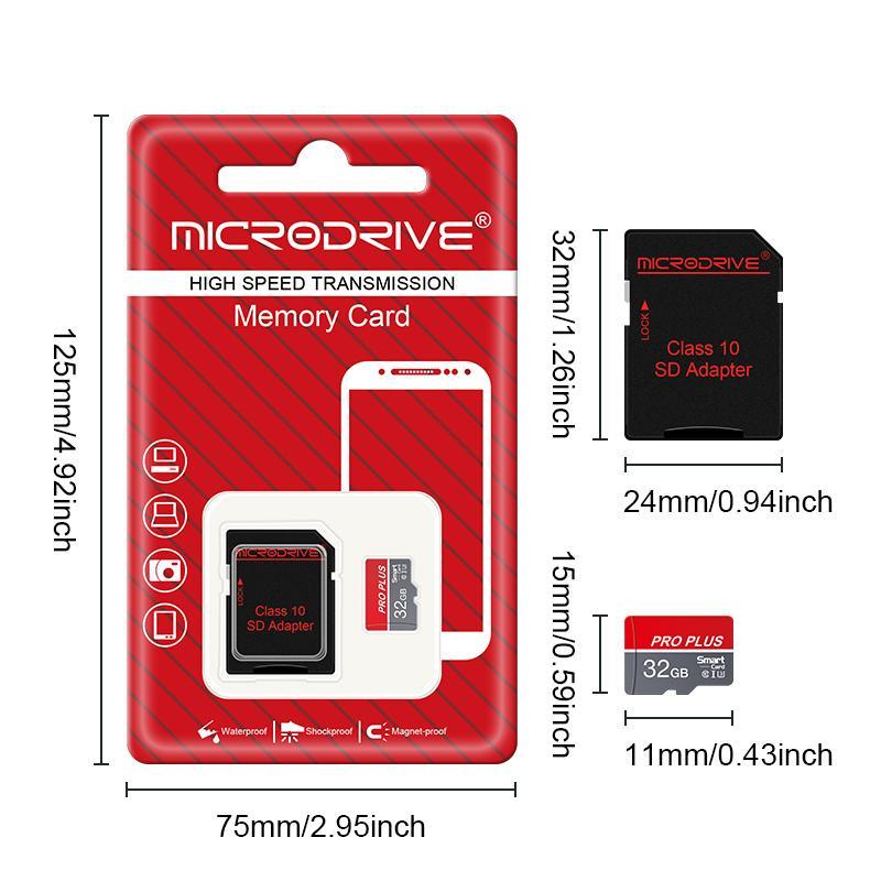 MICRODRIVE Micro TF SD Card, 1 Count 16GB 32GB 64GB 128GB 256GB Memory Card, Flash TF Cards with SD Adapter, Accessories for Tablets and Camera