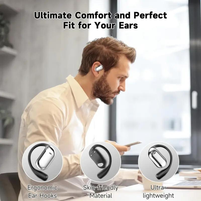 True Wireless Earbuds - BT5.4, Noise Cancelling Earphones with Earhooks, Pure Bass Sound, LED Display, Built-in Microphone, Volume Control, and Wireless Charging Case for Exercising and Video Games Audio Headphones Electronic Headset Chargeable