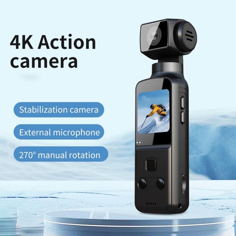 4K Video Blog Camera, 270 Degree Rotatable Video Camera with 1.33 Inch CMOS, Anti-shake Rechargeable Action Camera for Outdoor