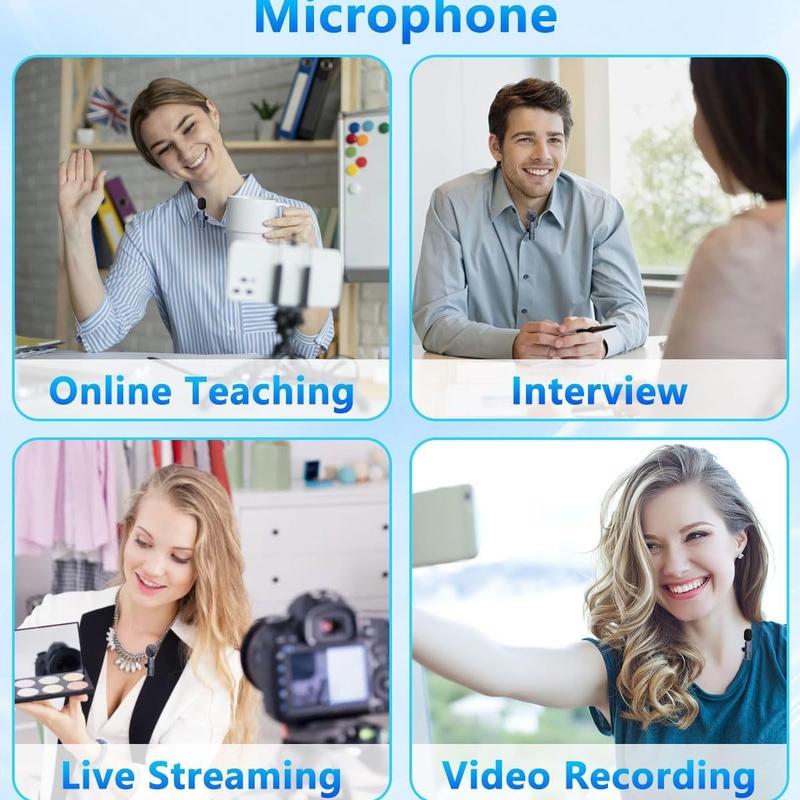 4 in 1 Wireless Microphone for iPhone, Camera, Android, iPad, USB C Microphone, 2.4G Ultra-Low Delay Cordless Smartphone