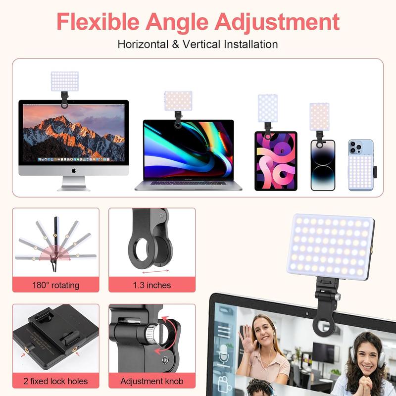 Rechargeable Clip Fill Video Conference Light, Selfie Light for Phone Android Camera iPad Laptop LED Phone Light for Makeup  Selfie Vlog