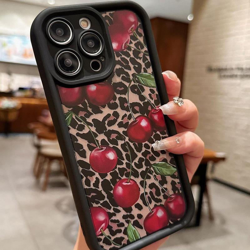 Cherry High Fashion Leopard Print Pattern Phone Case, Anti-fall Phone Protector Cover, Shockproof Phone Protective Case Compatible with iPhone 15 14 13 12 11 Series