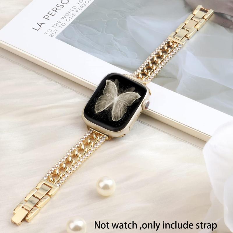 Rhinestone Decorated Watch Band With Double Row Fine Diamond Hollow, Fashionable Watch Band for Women & Men, Replacement Watch Band Compatible with Apple Watch Series 8 7 6 5 4 3 2 1 SE