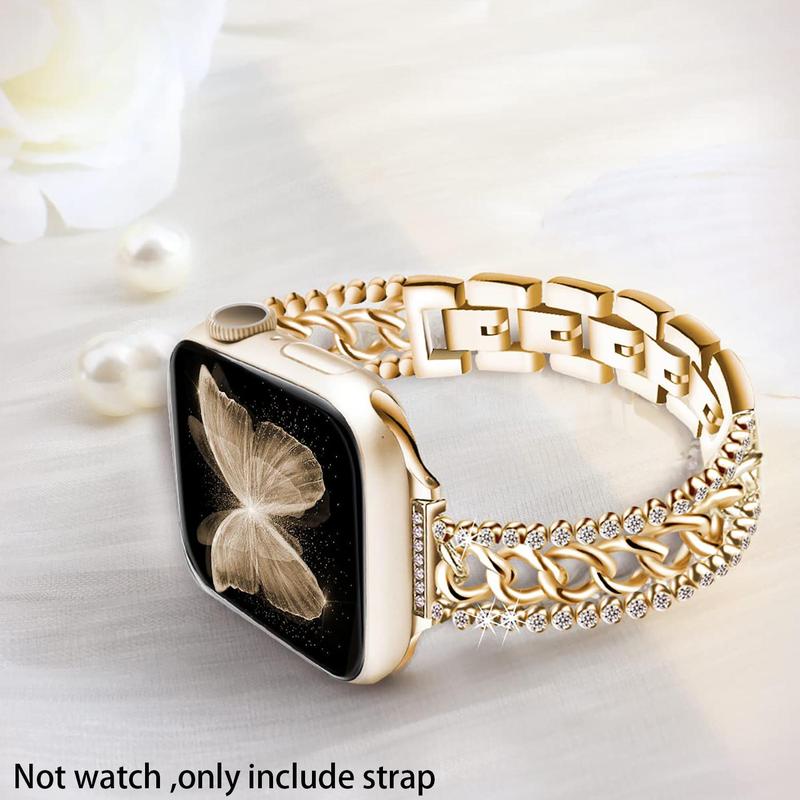 Rhinestone Decorated Watch Band With Double Row Fine Diamond Hollow, Fashionable Watch Band for Women & Men, Replacement Watch Band Compatible with Apple Watch Series 8 7 6 5 4 3 2 1 SE