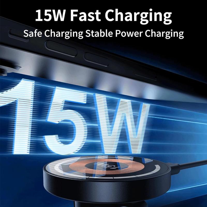 15W Fast Charging Car Phone Holder, Magnetic Wireless Car Charger, Car Cell Phone Holder for iPhone 15 14 13 12 All Smartphones, Stocking Fillers Gift