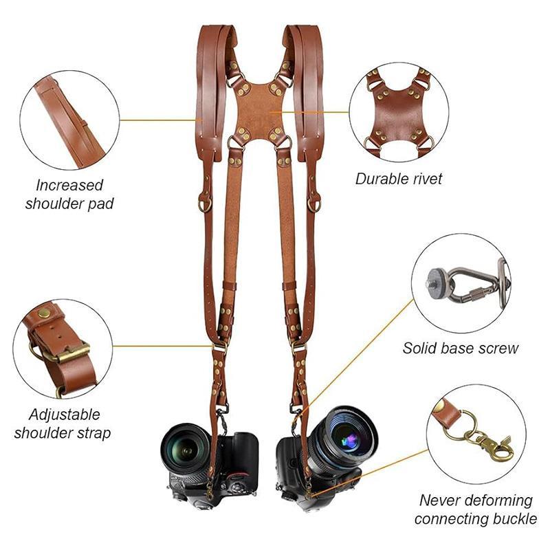 Adjustable Camera Shoulder Strap, 1 Count Cowhide Camera Double Shoulder Strap, Anti-slip Camera Strap, Camera Accessories for Canon Nikon Sony