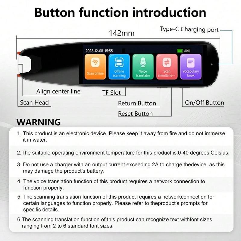 Christmas Gift,Smart 2.99 Inch Display Translation Pen for Fall, Multi-purpose Chargeable Translation Pen, Multifunctional Wireless Translation Device