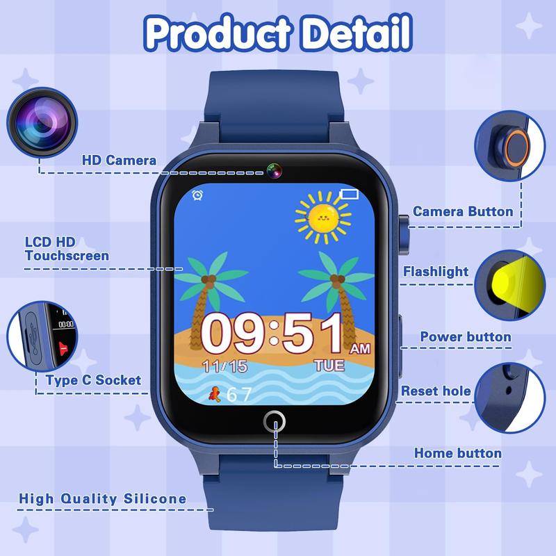 Smart Watch for Kids, Birthday Gift for Kids Age 4-12 Kids Smart Watch Boys with 26 Puzzle Games HD Camera Video Alarm Clock Audiobook Music Toys for 5 6 7 8 9 10 Year Olds Boys