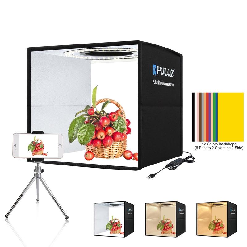 PULUZ Portable Foldable Ring Light Box, LED Portable Foldable Photography Studio Box with 6pcs Colorful Backdrops Paper, Professional Camera Accessories for Home & Outdoor Use