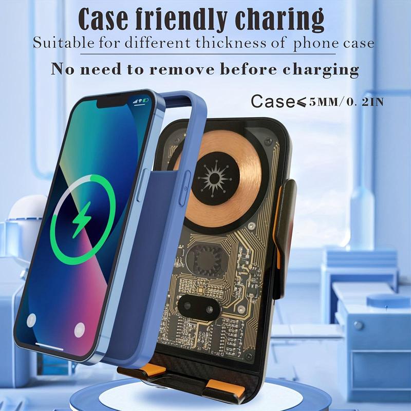 Fall Wireless Charging Car Phone Holder Summer Gift, 15W Fast Charging Auto Clip-on Car Phone Stand Mount, Durable Universal Car Cellphone Holder for iPhone & Samsung Smartphone, Phone Accessories, Summer Travel Supplies for Car