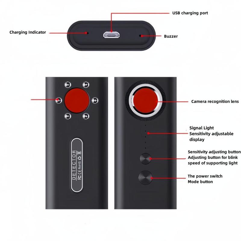 Camera Detectors & Bug Detector, Rechargeable GPS Tracker Detector, 5-level Sensitivity Adjustable Listening Device Detector for Travel Hotel Car Indoor