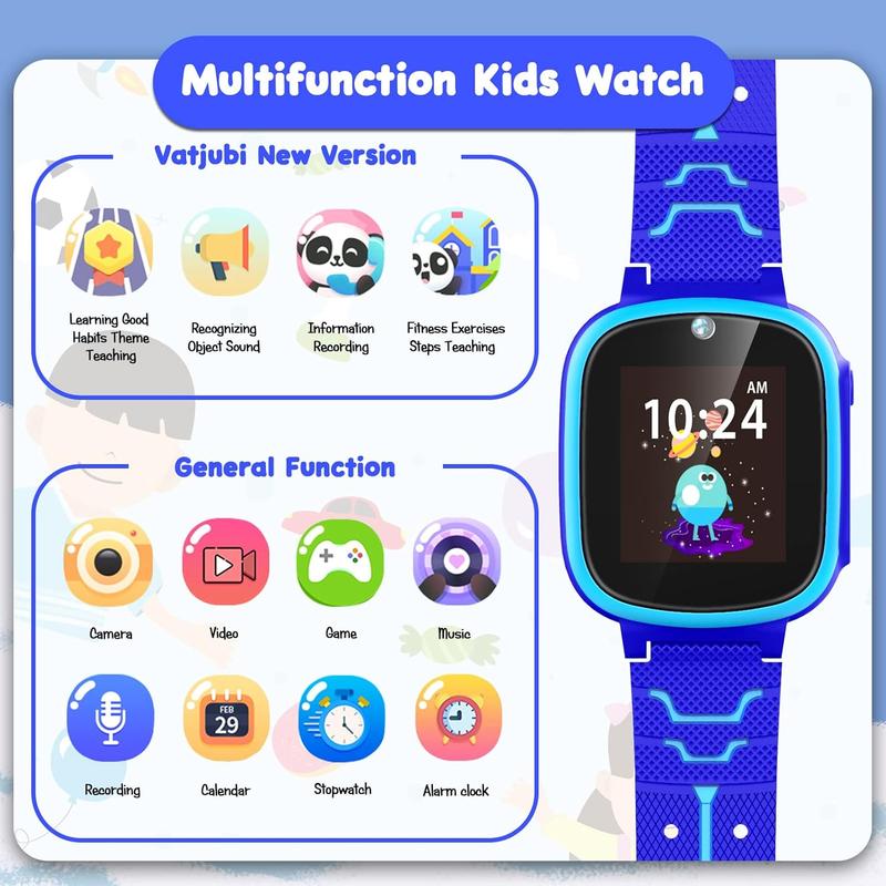 Kids Watch Gift for Boys Ages 8-10 Smart Watches HD Touch Screen with 20 Puzzle Games Camera Video Music Alarm Calculator, Birthday Toys for 4 5 6 7 8 9 10 Year Old(Blue)