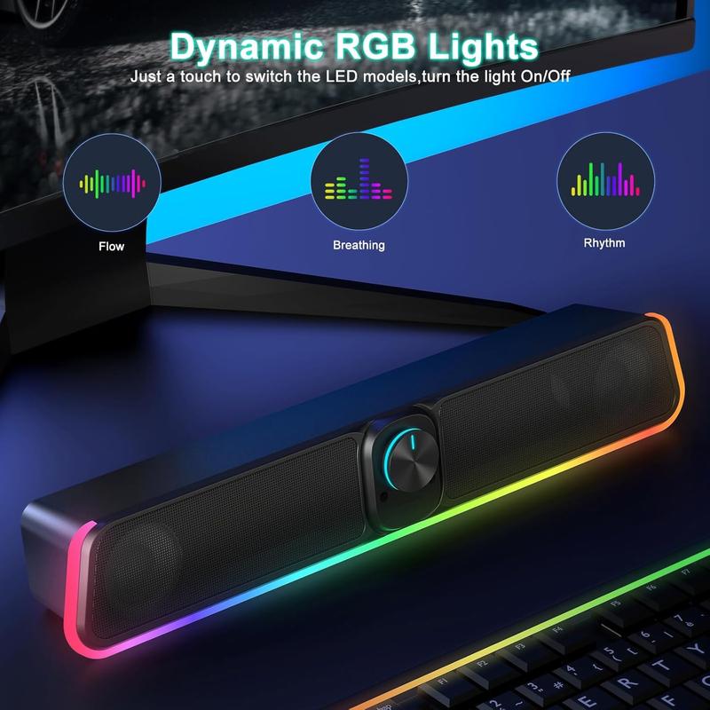 Computer Speakers - Wired USB   Computer Sound Bar with RGB & Volume Knob, HiFi Stereo Portable Gaming Sound Bar Speaker for Desktop Monitor, PC, Laptop, Tablets,  Air Pro