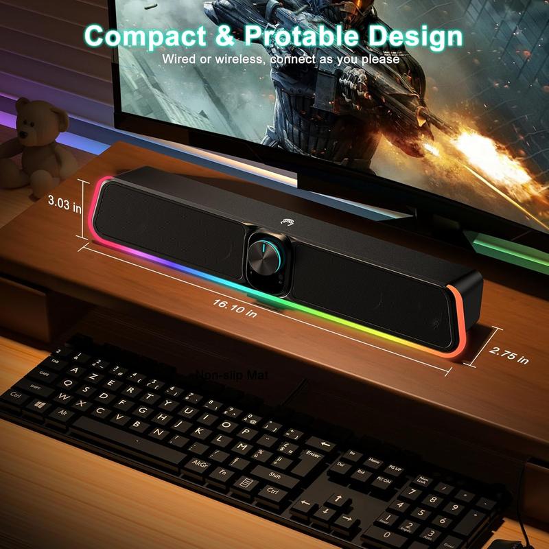 Computer Speakers - Wired USB   Computer Sound Bar with RGB & Volume Knob, HiFi Stereo Portable Gaming Sound Bar Speaker for Desktop Monitor, PC, Laptop, Tablets,  Air Pro