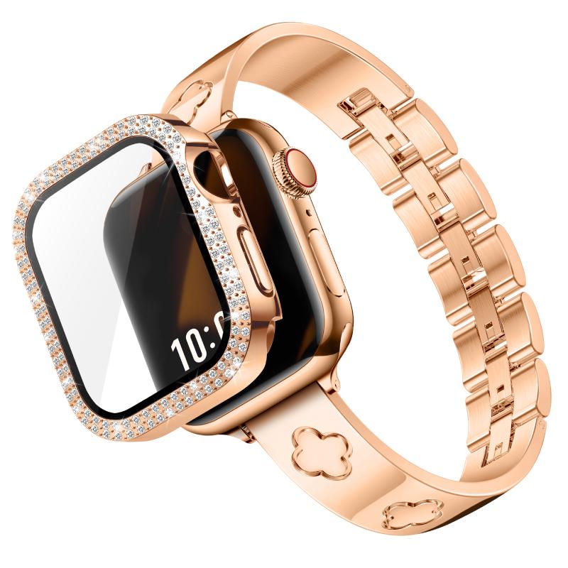 Missair Luck Band & PC Cover Case Compatible with Apple Watch 38 40 41 42 44 45 46mm - Adjustable Stainless Steel Dressy Bracelet Wearable Accessories for Christmas Gift